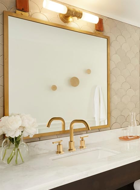 Brushed Gold Bathroom Faucet for Sink 3 Hole, 8 inch Widespread Bathroom Faucets | Brass Gold Vanity Faucets with 360° Swivel Spout 2 Handle Gold Sink Faucet with Drain & Supply Hoses - color: Brushed Gold