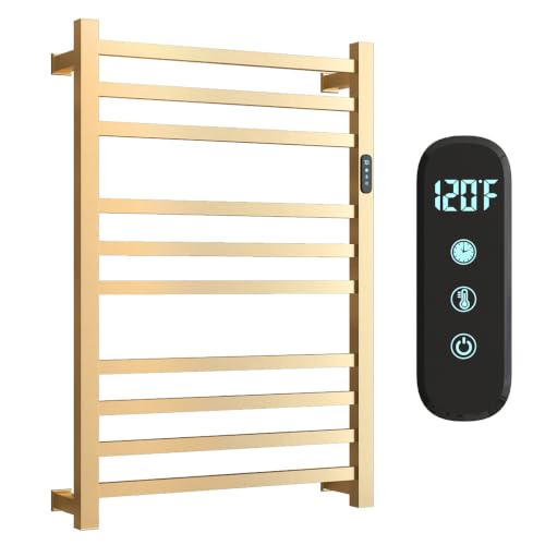 10 Bar Luxury Heated Towel Rack for Bathroom, Wall Mounted Electric Towel Warmer Rack with Timer & Temperature Control, Stainless Steel Towel Heater for Bathroom(Brushed Gold) - size: 10 Bars