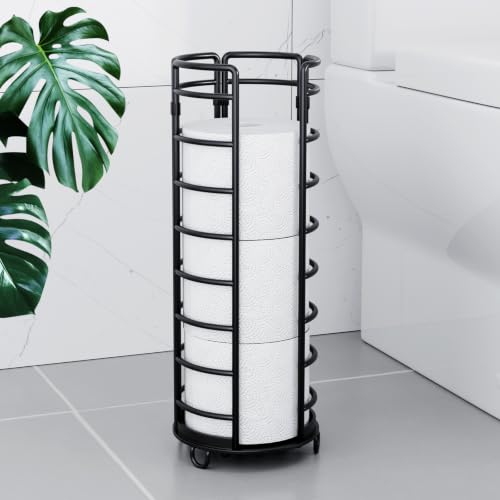 Kitsure Toilet Paper Holder - Space-Saving Toilet Paper Holder Stand Reserve, Rustproof Bathroom Organizers and Storage Solution for Spare Rolls, Black, 15.6" H