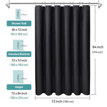 3 in 1 Shower Curtain Set, Waffle Shower Curtain and Liner Set with 12 Double Sided Shower Curtain Hooks, 258GSM Luxury Weighted Cloth Shower Curtains for Bathroom, 72 W x 84 H, Black - color: Black, size: 72"W x 84"L (Pack of 1)