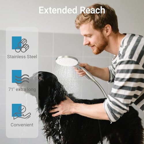 Dual Shower Head with Handheld Combo, 8.6" Rainfall Showerhead | 6 Settings Handheld Shower Head with Hose, Dual Shower System for Full Body Coverage and Easy Installation(Brushed Nickel) - color: Brushed Nickel