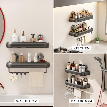 CICUFY Shower Caddy Suction Cup, 1 Pack No Drilling Corner Shower Shelves, Rust Proof Bathroom Storage Organizer, Shower Corner Caddy with Removable Hooks and Towel Bar, Square, Grey - style: Square Gray (1 Pack )