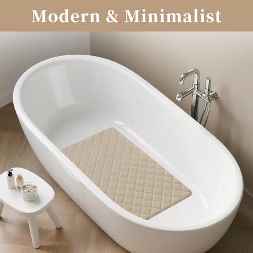 Yolife Bathtub Shower Mat Non Slip, Natural Rubber Bath Tub Floor Liner Mats with Strong Suction Cups for Inside Shower Bathroom, Machine Washable, Soft on Feet, 27.5 x 17 Inch, Brown - color: Brown