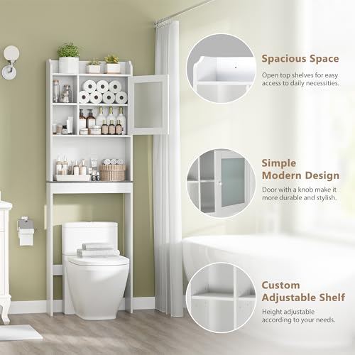 ZENY Over The Toilet Storage Cabinet, Bathroom Organizer with Adjustable Shelf and Double Doors, Freestanding Bathroom Space Saver Toilet Rack (White) - color: White