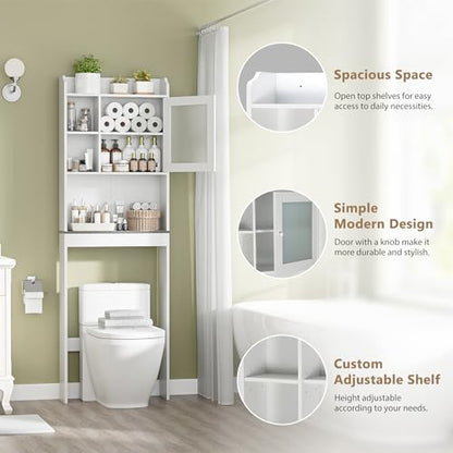 ZENY Over The Toilet Storage Cabinet, Bathroom Organizer with Adjustable Shelf and Double Doors, Freestanding Bathroom Space Saver Toilet Rack (White) - color: White