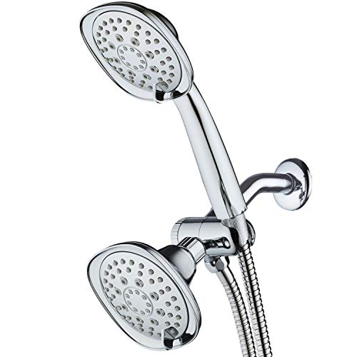 AquaDance Luxury Square 48-setting High-Pressure Dual Head/Handheld Shower Spa Combo. Extra-Long 72" Stainless Steel Hose, 3-way Flow Diverter, All-Chrome Finish. - color: Chrome