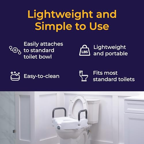 Drive Medical 2-in-1 Raised Toilet Seat with Removable Padded Arms | Raised Toilet Seat Offers Removable Padded Arms and Secure Locking Attachment for Standard Toilets and Safety