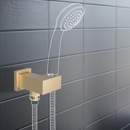 Bathroom Brass Water Supply Elbows Wall Mount Hand Held Shower Head Bracket with On/Off Flow Control Holder Angle Adjustable, Brushed Gold - color: brushed gold