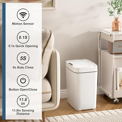 Vanpopubs 2 Pack 2.7 Gal Bathroom Trash Can with Lid, Automatic Trash Can Small Smart Garbage Can Touchless, Slim Motion Sensor Waterproof Plastic Trash Bins for Bedroom Office Kitchen Toilet - color: White