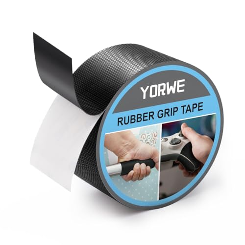 Yorwe Rubber Grip Tape, Ultra-Thin Strong Adhesive Anti-Slip Waterproof Heat Resistant Wear-Resistant Cushion Pad, Making Handles or Contact Surfaces Safer, with Grip and Comfort (Black, 2In x 10Ft) - color: Black, size: 2In x 10Ft