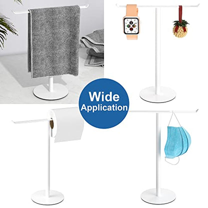 White T-Shaped Hand Towel Holder Stand for Countertops, Stainless Steel | Countertop rack for bathrooms and kitchens; organizes hand towels, headbands and other lightweight items. - color: White