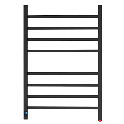 HEATGENE 8-Bar Square Towel Warmer, Heated Towel Rack, Timer, Matte Black | 8 Square Bars With Timer And Temperature Control, 304 Stainless Steel Construction, Plug-In Or Hardwired Installation - color: Matte Black