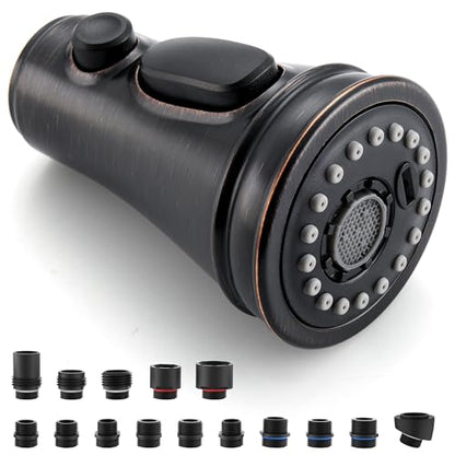 Kitchen Faucet Replacement Spray Head - with 15 Adapters, Oil Rubbed Bronze | Pull Down Kitchen Sink Faucet Sprayer Head, 3-Function Nozzle Stream/Spray/Blade, Easy to Install, Compatible with Moen Delta - color: Oil Rubbed Bronze