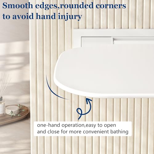 White Folding Shower Seat with Bistable Embedded Bracket | 15.7" Wide Shower Chair,Space-Saving Fold,Waterproof,440lb Capacity,Sturdy and Safety Bench for Adults - color: White