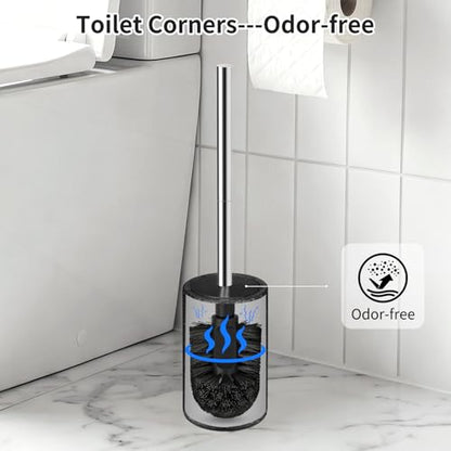 2 Pack Toilet Bowl Brush and Holder, Long Stainless Steel Handle, Black | Durable Toilet Scrubber Bristles, Toilet Brush and Holder Set, Deep Cleaning Toilet Brush for Bathroom, Ceramic-Look - size: 2 Pack