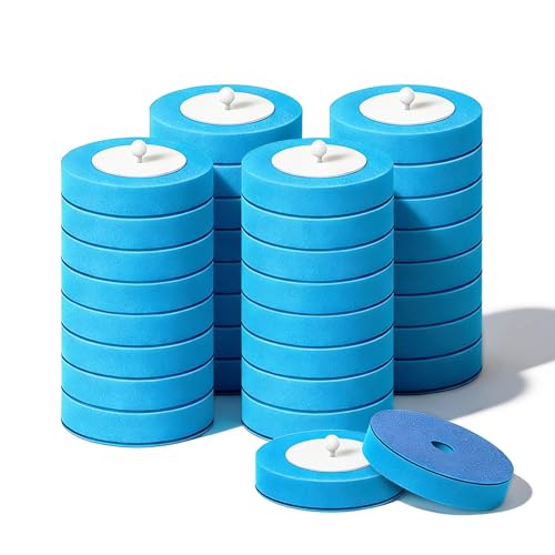SOPAMI 32pcs Disposable Toilet Brush Refills,3-Layer Pre-Loaded Rich Foam | Toilet Bowl Wand Refills Pre-Loaded with Cleaner Toilet and Bathroom Cleaning Supplies Sponge Replacement (Blue) - color: Blue