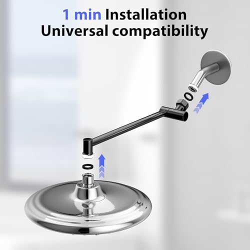 11"Adjustable Shower Extension Arm with Push-Button Lock Easy Install Black | Solid Brass One-Hand Adjust height High pressure resistance, long-term durability for All Rain & Handheld Showerheads - color: Matte Black, size: 11 Inches