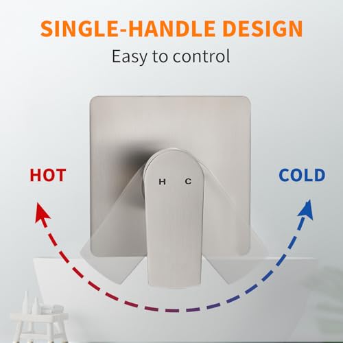Brushed Nickel Shower Faucet Single Function Trim Kit with Rough-in Valve Set Bath Rainfall Shower System 8inch Square Stainless Steel Metal Shower Head - color: Brushed Nickel