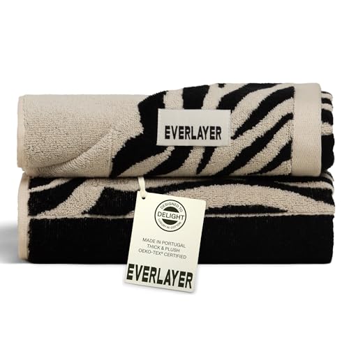 Everlayer Luxury XL Hand Towels, 2 Pack, 20 x 39 Inch, Made in Portugal | 500 GSM, 100% Combed Cotton, Utra-Soft & Plush, Reversible Design, Oeko-Tex Certified, Oversized, Incl 2 Pieces, Black Border - color: Black Border, size: Hand Towel, style: 2 Pcs