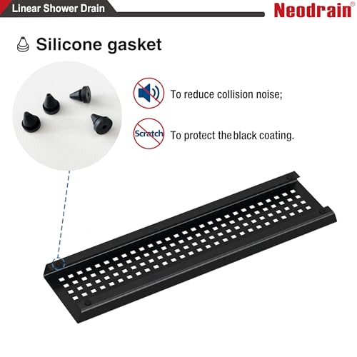 Neodrain 12" Linear Shower Drain, Matte Black 304 SS Bathroom Linear Drain | Black Shower Drain with Quadrato Grate& Adjustable Feet, Long Rectangle Shower Floor Drain in Bathroom, Balcony etc,cUPC - color: Matte Black, size: 12 In
