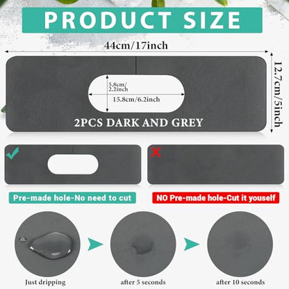 Tioncy 2 Pcs Faucet Mat Sink Splash Guard Oval-hole Oval Splash Pad for Kitchen Sink Oval Base Diatomite Faucet Mat for Bathroom Absorbent Mat Splatter Screens(Dark Gray) - color: Dark Gray
