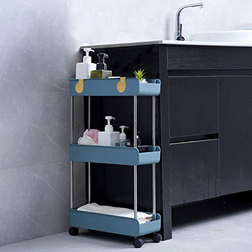 Melody House 3-Tier Slim Mobile Shelving Unit on Wheels, Slide Out Rolling Bathroom Storage Organizer, Utility Carts Shelf Rack for Kitchen Bathroom Laundry Room Narrow Places, Navy Blue - color: Navy Blue- 3 Tier