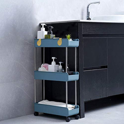 Melody House 3-Tier Slim Mobile Shelving Unit on Wheels, Slide Out Rolling Bathroom Storage Organizer, Utility Carts Shelf Rack for Kitchen Bathroom Laundry Room Narrow Places, Navy Blue - color: Navy Blue- 3 Tier