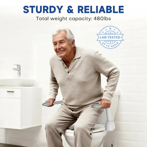 DOZAWA Toilet Safety Rails for Seniors, Heavy Duty Toilet Rails with Foldable Handles, Space-Saving Toilet Assist Arms, Toilet Bars for Elderly, Pregnant, Mobility Impaired, Support Up to 480LBS