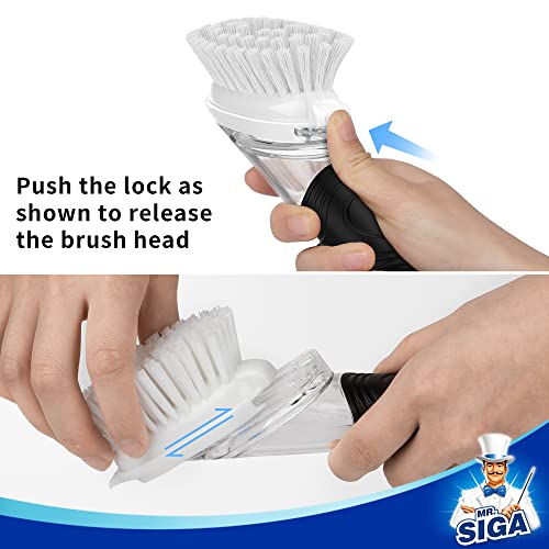 MR.SIGA Soap Dispensing Dish Brush Storage Set, Kitchen Brush with Holder | Dish scrubber with soap dispenser, dish soap brush with scraper