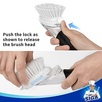 MR.SIGA Soap Dispensing Dish Brush Storage Set, Kitchen Brush with Holder | Dish scrubber with soap dispenser, dish soap brush with scraper