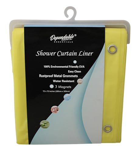 Dependable Industries inc. Essentials Premium 6 Guage EVA Shower Curtain Liner - PVC Free Magnetized Bottom Odorless with Rustproof Grommets (Yellow) - color: Yellow