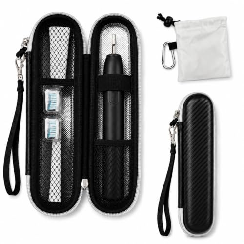 Comecase Electric Toothbrush Travel Case for Oral-B & Sonicare | Compact Hard EVA Case with Foil Lining, PU Textured Shell, Mesh Pockets, Strap and Carabiner for Travel Black. - color: Black+Grey Zipper, size: Compact Size