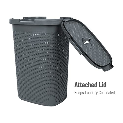 Mind Reader Slim Laundry Hamper with Lid, 60L Tall Clothes Basket, Narrow Tapered Design for Bathrooms, Closets and Laundry Rooms, Plastic, Gray - color: Gray, size: 1 Piece