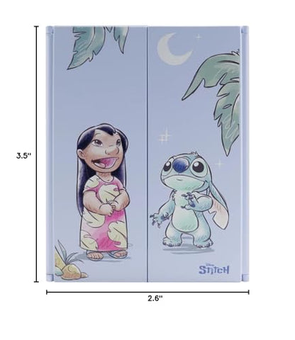 Impressions Vanity Stitch Wishes at Night Trifold Makeup Mirror with Flip Up Stand for Handsfree use, Lilo and Stitch Artwork Dual Magnified Travel Mirror with Panoramic View (Deep Blue)