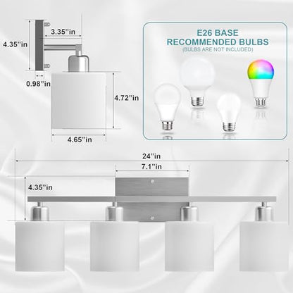 Bathroom Lights Over Mirror Brushed Nickel, Anti-Rust 4-Light Bathroom Vanity Light Fixtures, Modern 24Inches Wall Sconces E26 Base, Milky White Glass Shades, Bulbs Not Included - color: Brushed Nickel-4 Light