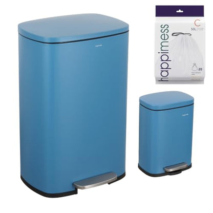 happimess Connor 2-Piece Iron Trash Can, Bright Cobalt Blue | 13.2 And 1.3 Gallons, Rectangular, Soft-Close Lid, Step Pedal, 20 Liners, 26" And 12" Height - color: Bright Cobalt Blue