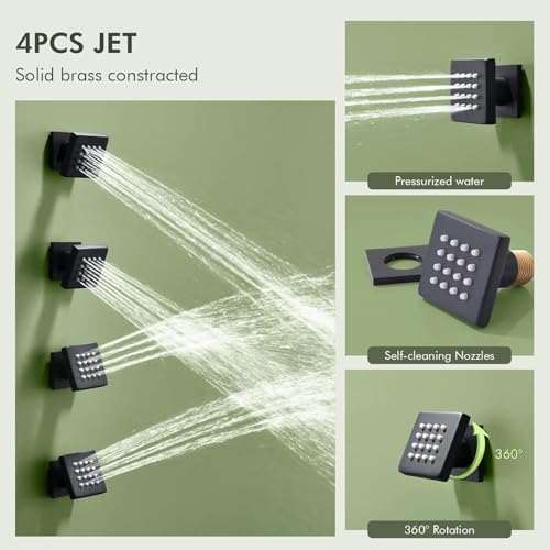 Shower Faucets Sets Shower System with Body Jets, Bostingner 10" Rain Shower Head with 2 In 1 Handheld Spray and 4 Jets, Ceiling Mount All Metal 3 Way Shower Set with Valve and Trim Kit, Matte Black - color: Matte Black, size: 10 Inch