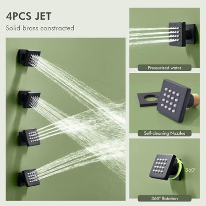 Shower Faucets Sets Shower System with Body Jets, Bostingner 10" Rain Shower Head with 2 In 1 Handheld Spray and 4 Jets, Ceiling Mount All Metal 3 Way Shower Set with Valve and Trim Kit, Matte Black - color: Matte Black, size: 10 Inch