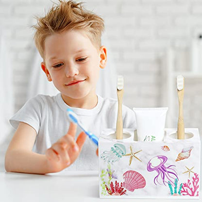 Beach Shell Theme Bathroom Toothbrush Holder 3 Slots Hygienic Bathroom Accessories Acrylic Seaside Nautical Theme Electric Toothbrush Holder for Storage Dispenser