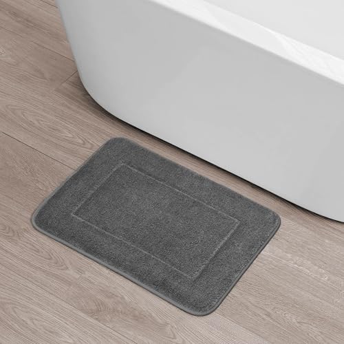Terry Bath Mat, Memory Foam Bath Rug, Non-Slip, 100% Polyester, Premium Bathroom Decor, Machine Washable, Measures 17 in. x 24 in., Dark Gray - color: Dark Grey, size: 1'5" x 2' (Rectangular)