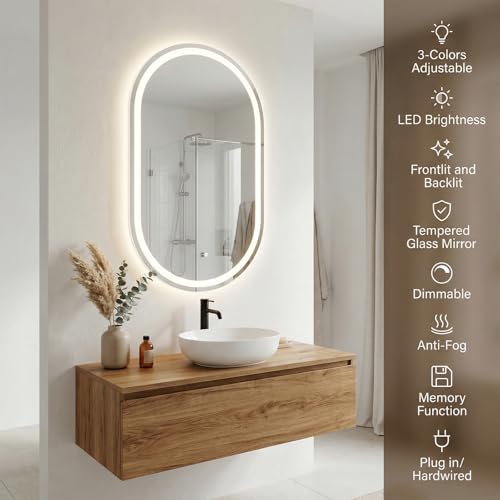 28"x48" LED Bathroom Mirror with Lights, Anti-Fog, Dimmable Backlit, Memory Function, Tempered Glass, Shatter-Proof, Lighted Vanity Mirror for Wall, Oval - size: 28"L x 48"W, style: Oval Style