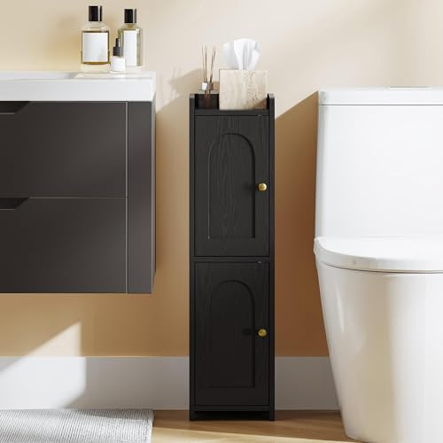 Hzuaneri Bathroom Storage Cabinet, Small Corner Floor Cabinet with 2 Doors | Narrow Toilet Paper Cabinets with Adjustable Shelf, Bathroom Organizer for Small Spaces, 7.9" D x 7.9" W x 29.5" H Black - color: Black, size: 7.9"D x 7.9"W x 29.5"H
