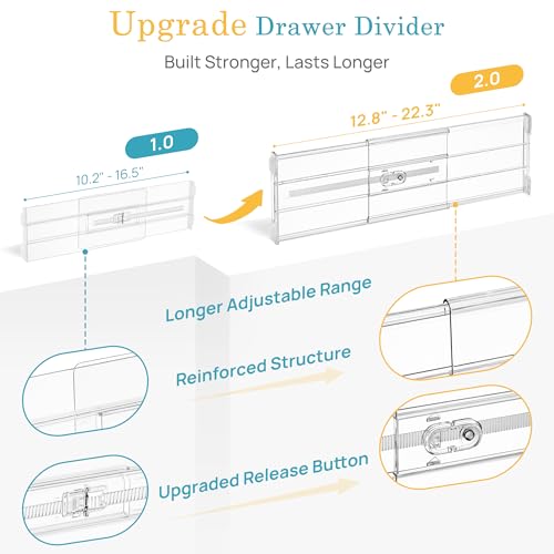 Vtopmart 6" Tall Upgrade Drawer Dividers, 12.8"-22.3" Expandable, 8 Pack | Deep Drawer Organizer, Big Drawer Separator, Clear plastic Adjustable Storage Divider for Dresser, Baby Supplies, Kitchenware - size: Tall-6" without Inserts