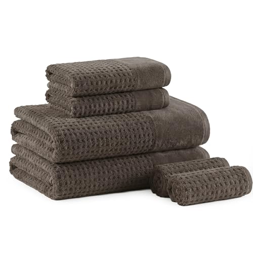 Madison Park Spa Waffle 100% Cotton Bath Towel Set, 600 GSM, 6 PC, Charcoal | Plush, Quick Dry & Highly Absorbent, Hotel & Spa Quality, Premium Texture Waffle Weave, Luxurious Towel for Bathroom - color: Charcoal, size: 6-Piece Set