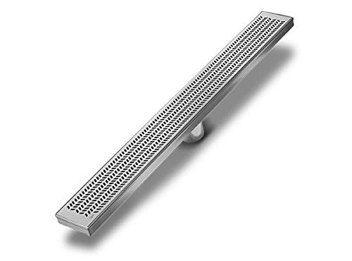 QM Linear Shower Drain, Base and Grate Made of 100% Stainless Steel Marine 316, Delmar Series Nami Line, 24", Satin Finish, Kit includes: Flange adaptor with gasket, Hair Strainer, Key, Leveling feet. - size: 24