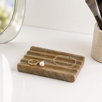 Karibiber Marble Soap Dish, Bar Soap Dish Shower, Green Olive Bathroom Soap Holder, Stone Sponge Holder for Kitchen Sink - color: Pocahodas