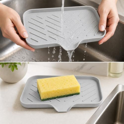 2 PCS Silicone Soap Dish with Drain, Soap Holder Sponge Drain Rack, Self-Draining Sink Organizer Tray for Kitchen & Bathroom - color: Grey