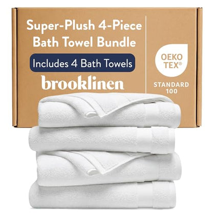 Brooklinen Super-Plush Turkish Cotton Bath Towels - Set of 4 - Cotton, 820 GSM, Highly Absorbent, Machine Washable, Perfect for Home & Bathroom (30" x 58", Solid White)
