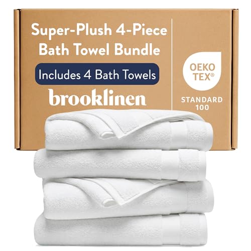 Brooklinen Super-Plush Turkish Cotton Bath Towels - Set of 4 - Cotton, 820 GSM, Highly Absorbent, Machine Washable, Perfect for Home & Bathroom (30" x 58", Solid White)