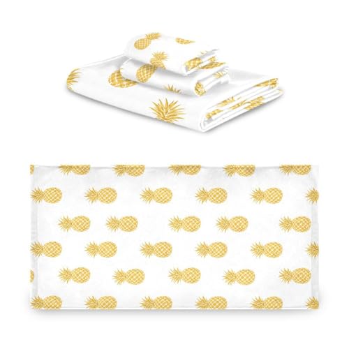 ALAZA 3-Piece Towel Set, Gold Pineapple Bath Towel Sets, 1 Bath Towel, 1 Hand Towel, 1 Washcloth, Absorbent Soft Towels Quick Drying for Bathroom - color: Multi14